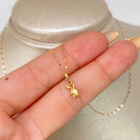 Set Cadena ● Crispeta + Dije Conejo Oro amarillo 18k 0,55 Gr / 1 mm / 45 Cm †