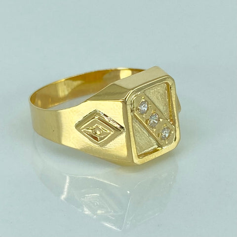 Anillo Sello Circones Blancos Rombos Oro amarillo 18k / Talla 10 1/2 / 3,15 Gr †