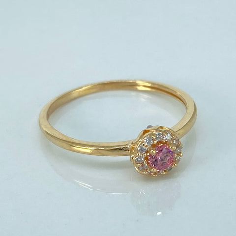 Anillo Solitario Circulo Circones Blancos Rosa Oro amarillo / Talla 6 1/4 / 1,48 Gr †