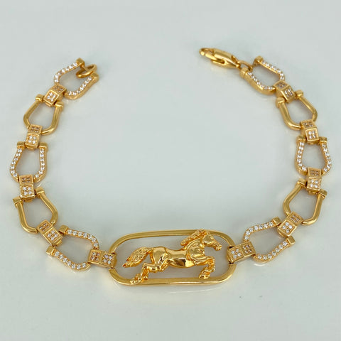 Pulso Herraduras Caballo Circones Blancos POR FABRICACIÓN Oro amarillo 18k 30 Gr / 10 mm / 19 Cm *