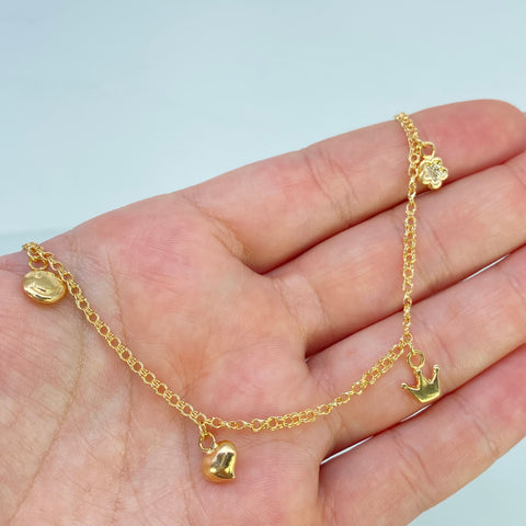 Tobillera Doble Aro Seguido Dijes Rayo Oro amarillo 18k 3,65 Gr / 2,2 mm / 25 Cm