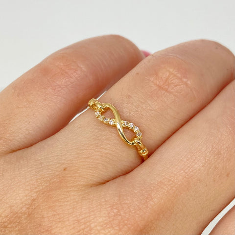 Anillo Infinito Circones Blancos Oro amarillo 18k / Talla 6 / 1,12 Gr †