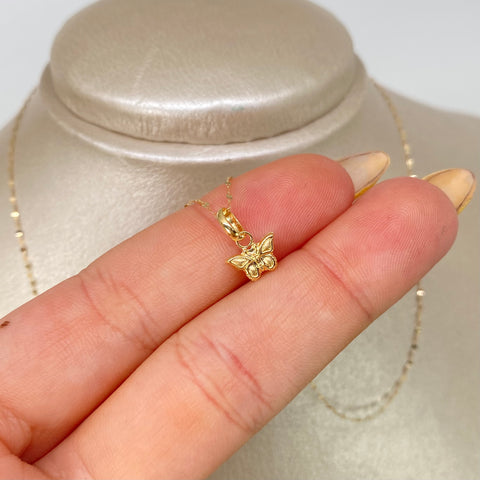 Set Cadena ● Crispeta + Dije Mariposa Oro amarillo 18k 0,6 Gr / 1 mm / 45 Cm †