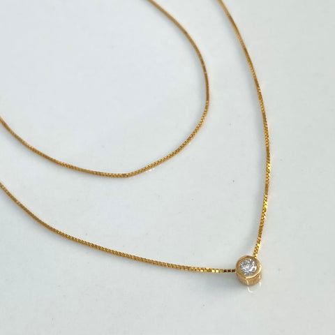 Set Cadena ● Veneciana + Dije Punto De Luz Diamante Oro amarillo 18k 1,4 Gr / 0,5 mm / 45 Cm †