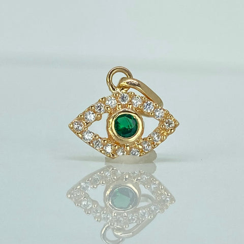 Dije Ojo Circones Blancos Verde Oro amarillo 18k 0,9 Gr / 1,6 Cm  *