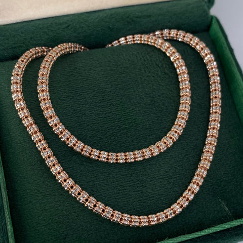 Cadena ● Punto Cuadrado Diamantado Oro blanco y Oro rosa 18k +3 / 23,06 Gr / 3,5 mm / 65 Cm *