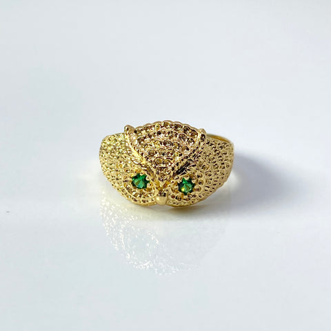 Anillo Búho Circones Verdes Oro amarillo 18k / Talla 9 1/4 / 7,12 Gr