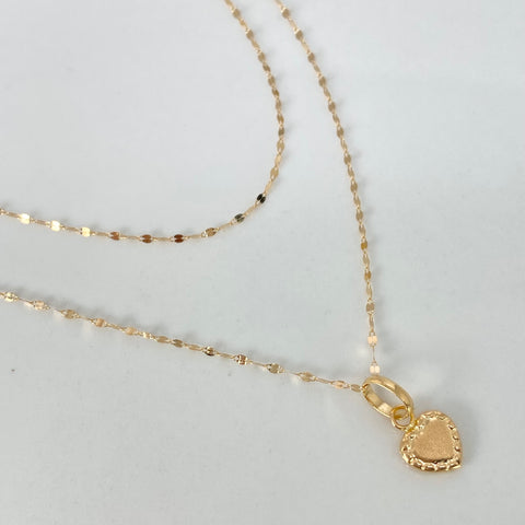 Set Cadena ● Crispeta + Dije Corazon Bordado Oro amarillo 18k 0,6 Gr / 1 mm / 45 Cm †
