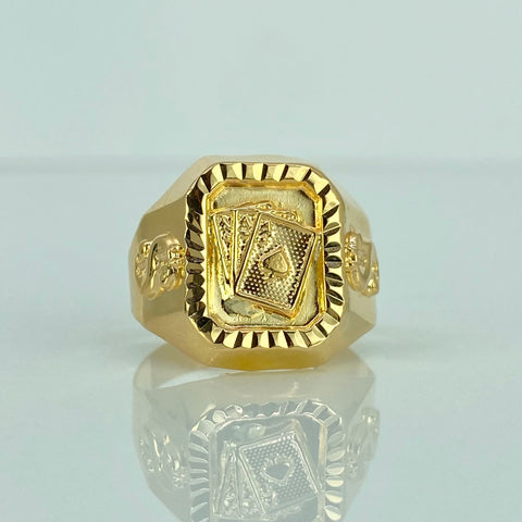 Anillo Sello Cartas Signo Dolar Oro amarillo 18k / Talla 10 1/2 / 3,45 Gr *