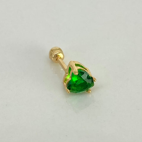 Piercing Circon Corazon Verde  / Oro Amarillo 18k (Joya) / 0,65gr / 5.3mm / (Oreja)