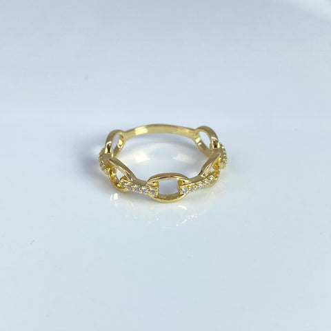 Anillo Cajón Circones Blancos Oro amarillo 18k / Talla 6 / 2,05 Gr †