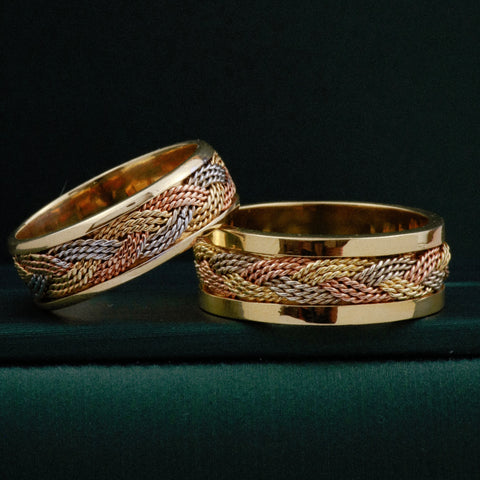 Anillo Argollas Trenzadas POR FABRICACIÓN Tres oros 18k / Talla 7 / 20 Gr *