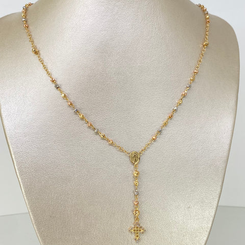 Rosario Virgen Milagrosa Circones Blancos / Bolas Diamantadas 4/3mm Tres oros 18k 7,32 Gr / 55 Cm