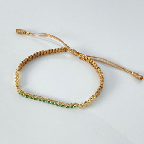 Pulsera tejida Herraje Circones Verdes / BD 10uni 3mm / Hilo Beige  Oro amarillo 1,24 Gr