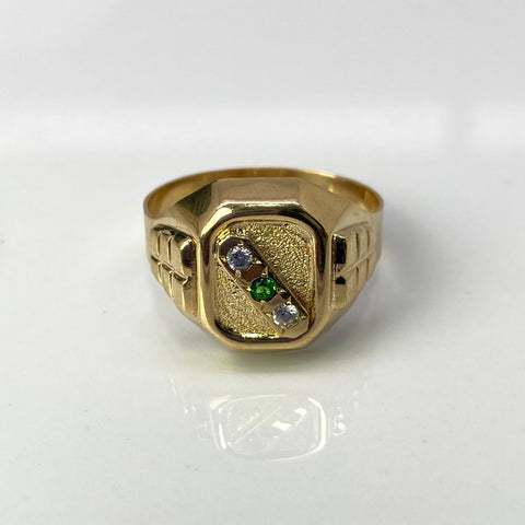 Anillo Circones Blancos Y Verdes Oro amarillo 18k / Talla 10 1/2 / 4,41 Gr