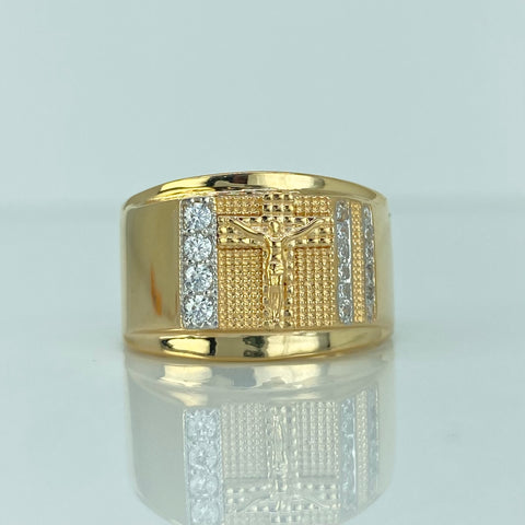 Anillo Cruz Circones Blancos Oro amarillo y Oro blanco 18k / Talla 10 / 6,31 Gr