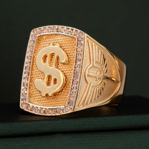 Anillo Signo Dolar Circones Blancos Oro amarillo y Oro blanco 18k / Talla 10 1/4 / 7,95 Gr †