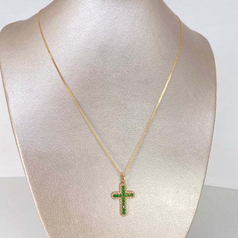 Set Cadena China + Dije Cruz 32 Pts Esm / 20 Pts Dte Oro amarillo 18k 4,20 Gr / 1 mm / 50 Cm †
