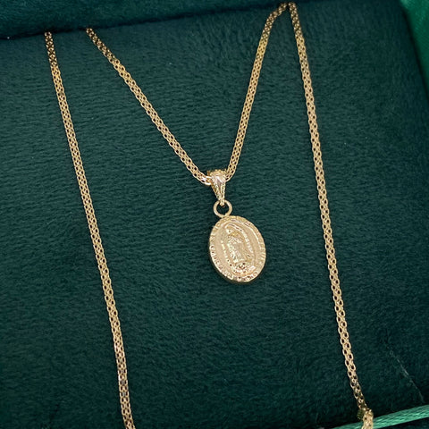 Set Cadena ● Mini China + Dije Guadalupe Oro amarillo 18k 2,43 Gr / 1,1 mm / 50 Cm *