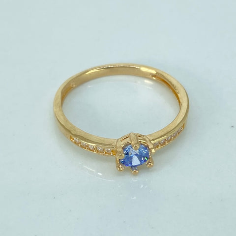 Anillo Solitario Circones Blancos Celeste Oro amarillo / Talla 7 / 2,15 Gr †