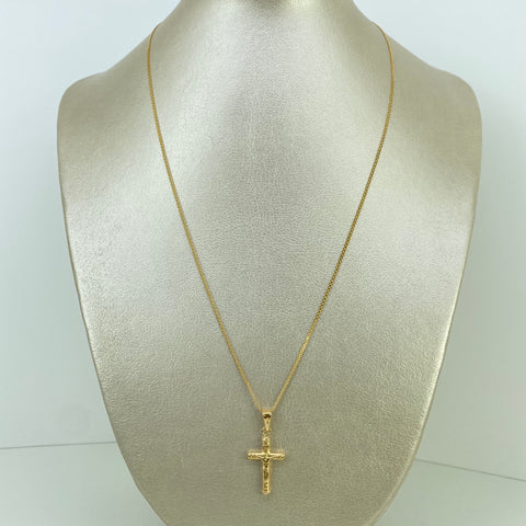 Set Cadena ● Mini China + Dije Cruz Cristo Oro amarillo 18k 2,75 Gr / 1,2 mm / 50 Cm *