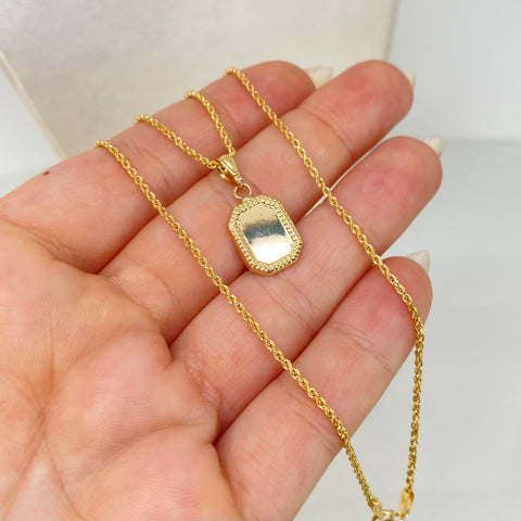 Set Cadena ● Lazo + Dije Placa Rectangular Oro amarillo 18k 1,95 Gr / 1,5 mm / 45 Cm *