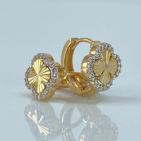Candongas Trebol Diamantado Circones Blancos Oro amarillo y Oro blanco 2,92 Gr / 1,2 Cm