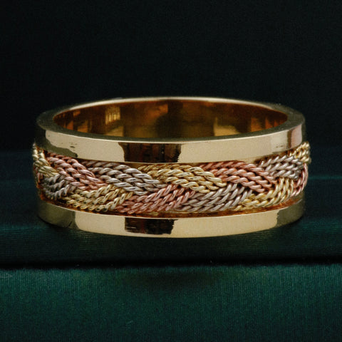 Anillo Argollas Trenzadas POR FABRICACIÓN Tres oros 18k / Talla 7 / 20 Gr *
