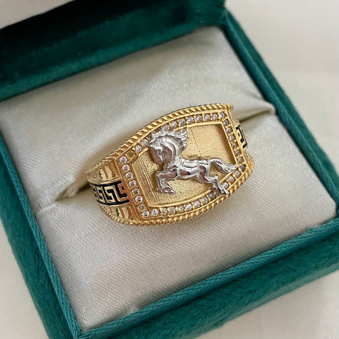 Anillo Caballo VS Circones Blancos Oro amarillo 18k / Talla 10 1/2 / 7,46 Gr