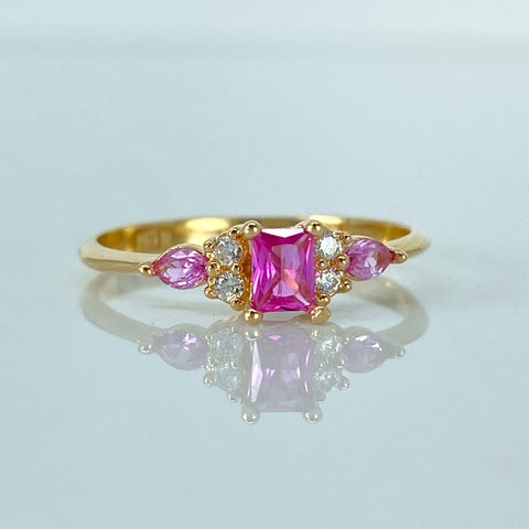 Anillo Solitario Circones Rosas Blancos Oro amarillo 18k / Talla 6 3/4 / 1,76 Gr