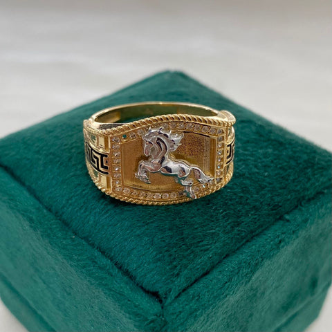 Anillo Caballo VS Circones Blancos Oro amarillo 18k / Talla 10 1/2 / 7,46 Gr