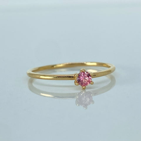 Anillo Solitario Circon Rosa Oro amarillo / Talla 7 1/4 / 1,1 Gr