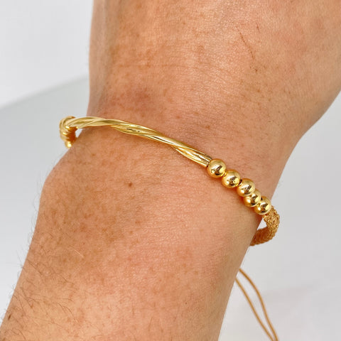 Pulsera tejida Herraje Entorchado / BL 10uni 4mm / Hilo Beige Oro amarillo 1,13 Gr †