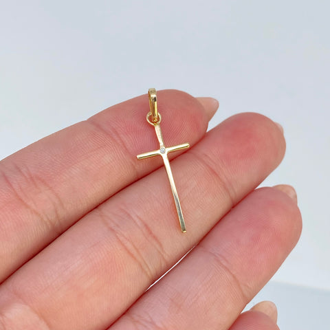 Dije Cruz Circon Blanco Oro amarillo 18k 0,66 Gr / 2,8 Cm
