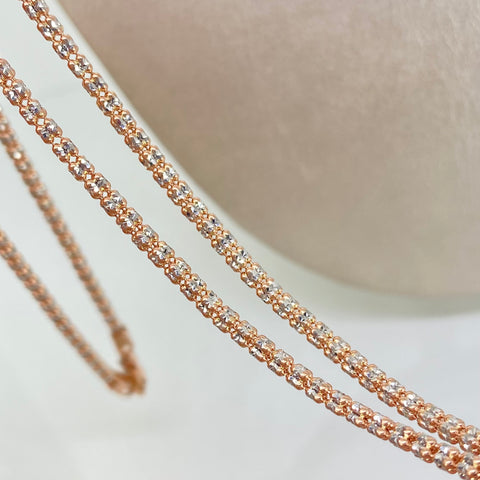 Cadena ● Punto Cuadrado Diamantado Oro blanco y Oro rosa 18k +3 / 15,7 Gr / 2,5 mm / 65 Cm *