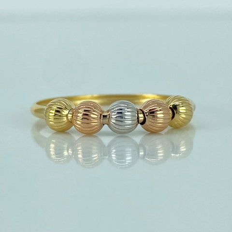 Anillo Bolas Diamantadas 4mm Tres oros 18k / Talla 7 1/2 / 0,95 Gr †