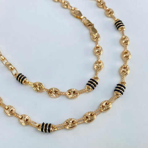 Cadena GC Diamantada Cauchos Negros Oro amarillo 12,83 Gr / 4 mm / 59 Cm *