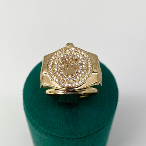 Anillo Corona RX Circones Blancos Oro amarillo 18k / Talla 9 1/4 / 8,45 Gr