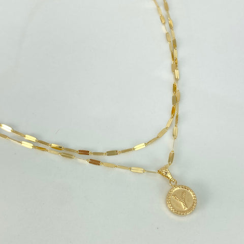 Set Cadena ● Flor Espejo + Dije Letra Y Oro amarillo 18k 2,1 Gr / 1,7 mm / 45 Cm †