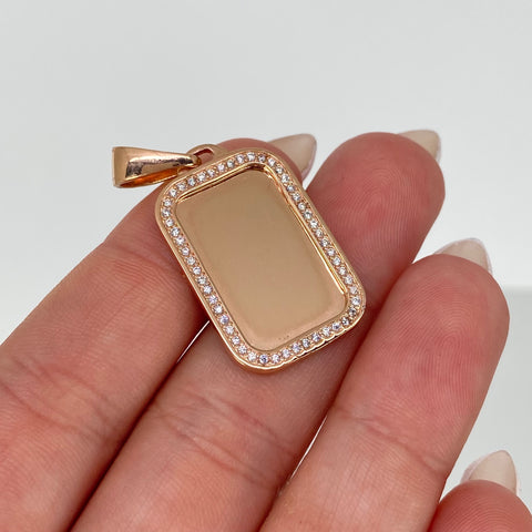 Dije Placa Regtangular Circones Blancos Oro rosa 18k 6 Gr / 3,6 Cm  *