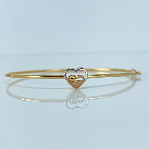 Pulso ● Aro Corazon Articulable Diamantado Tres oros 18k +3 / 3,05 Gr / 1,5 mm / 18 Cm