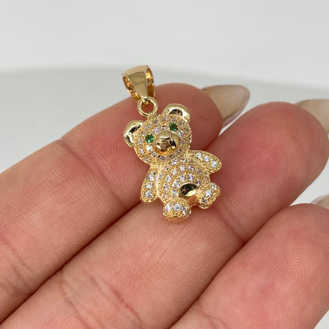 Dije Oso Circones Blancos Verde Oro amarillo 18k 3,3 Gr / 2,5 Cm