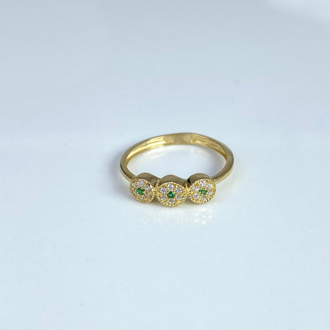 Anillo Circulos Circones Blancos Y Verdes Oro amarillo 18k / Talla 6 / 1,31 Gr *