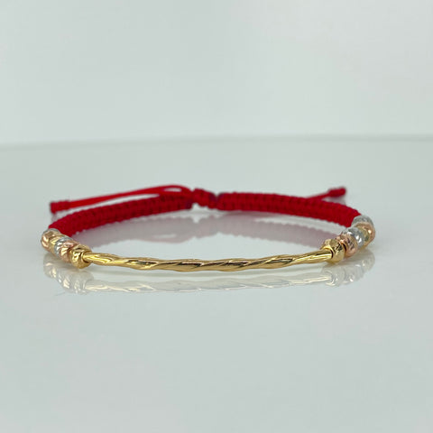 Pulsera tejida Tubo Entorchado BD 12uni 4mm Hilo Rojo Tres oros 18k 1,16 Gr *