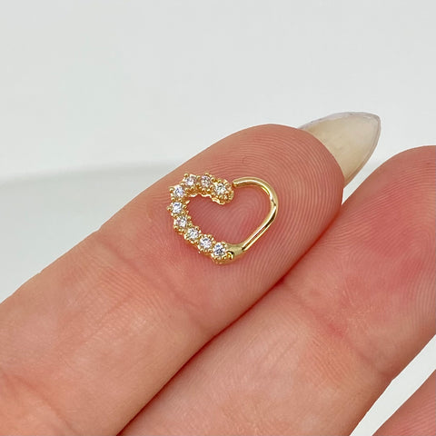 Piercing Corazon Circones Blancos / Oro Amarillo 18k (Joya) / 0,60gr / 1.1cm / (Oreja) *