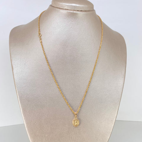 Set Cadena ● Lazo + Dije Virgen Guadalupe Oro amarillo 18k 1,85 Gr / 1,6 mm / 45 Cm