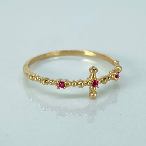 Anillo Circones Fucsias Oro amarillo / Talla 7 / 1,16 Gr †