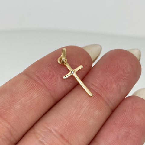 Dije Cruz Circon Blanco Oro amarillo 18k 0,52 Gr / 2,2 Cm *
