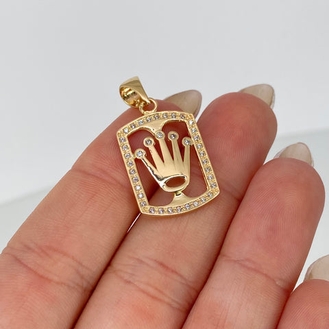 Dije Corona RX Circones Blancos Oro amarillo 18k 2,9 Gr / 3 Cm *