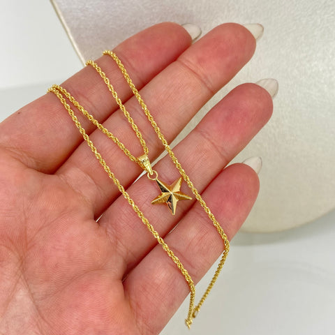 Set Cadena ● Lazo + Dije Estrella Oro amarillo 18k 1,88 Gr / 1,3 mm / 50 Cm †